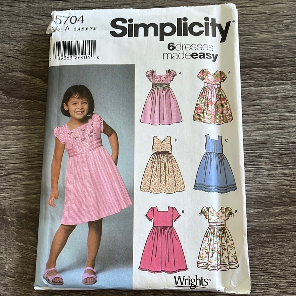 Simplicity Pattern 5704 Sizes 3 - 8 Child's Dress 6 Variation Uncut